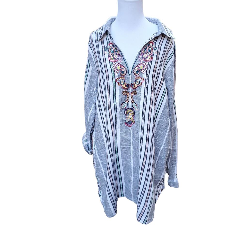 Soft Surroundings Hippie Boho Embroidered Cotton Gauze Tunic Shirt Top Sz 2X